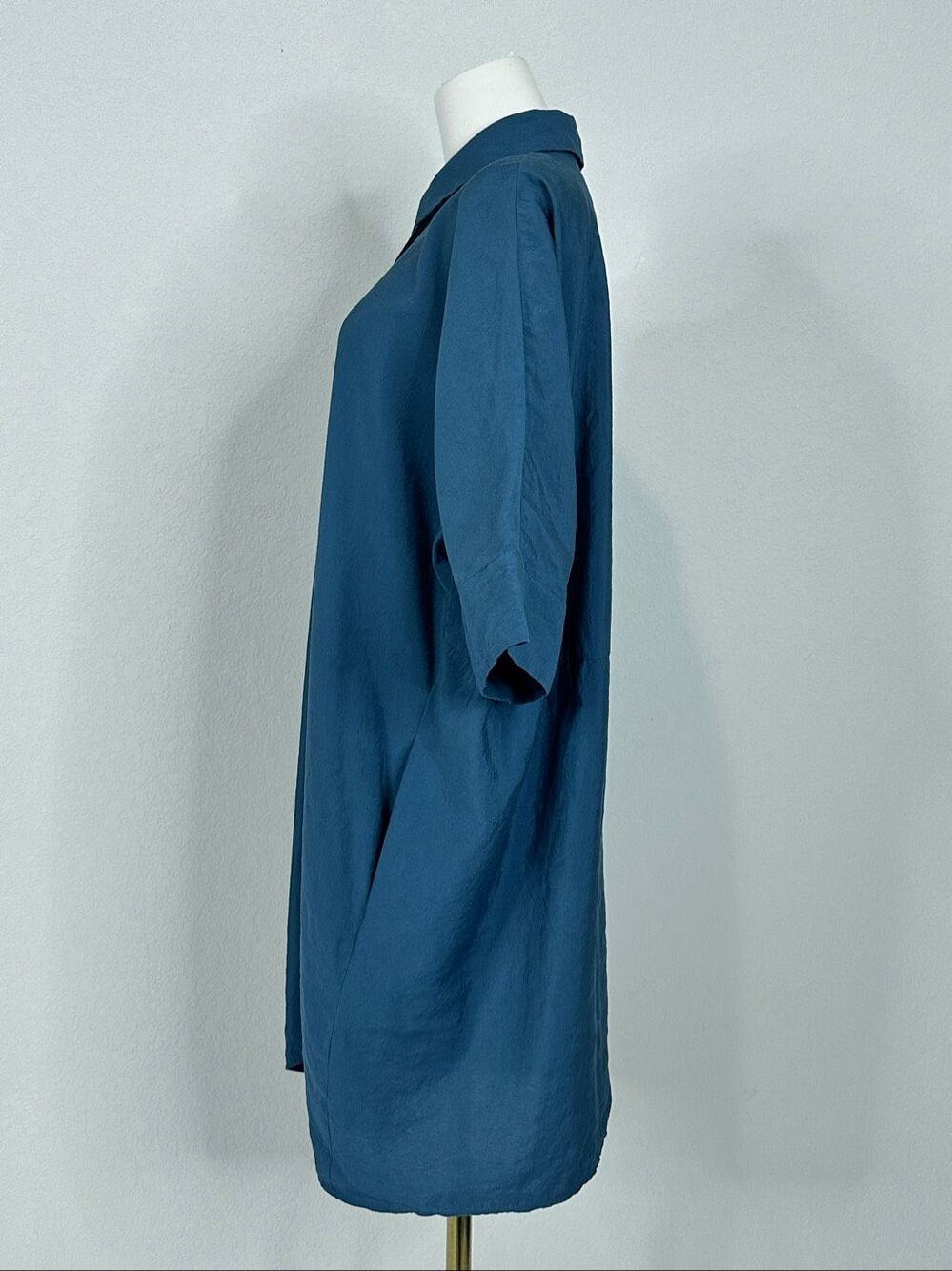 COS Crinkled Woven Oversized Shirt Dress Blue Teal Hidden Placket XS - Picture 10 of 16